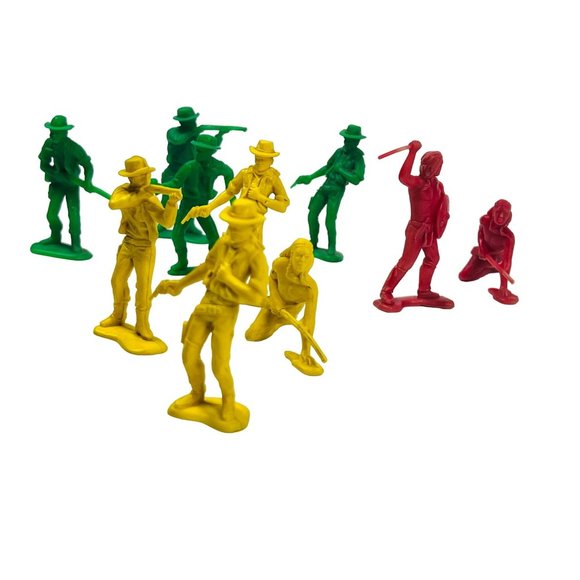 Vintage 13 Toys Plastic Cowboys & Indians  2.5"-3" Figures Red, Green & Yellow - Picture 2 of 8